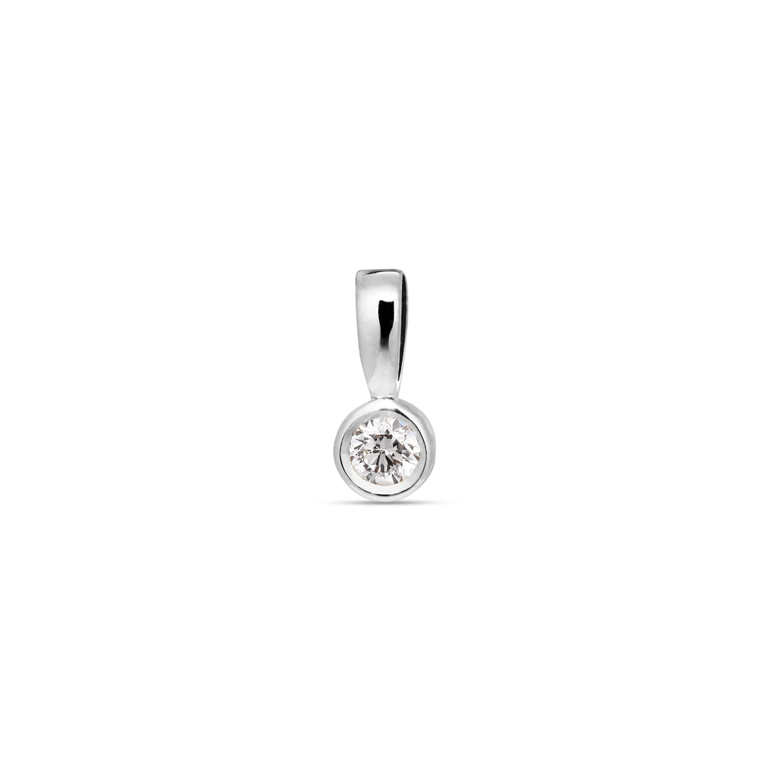 Solitaire bezel vedhæng i hvidguld med 0,05 ct.