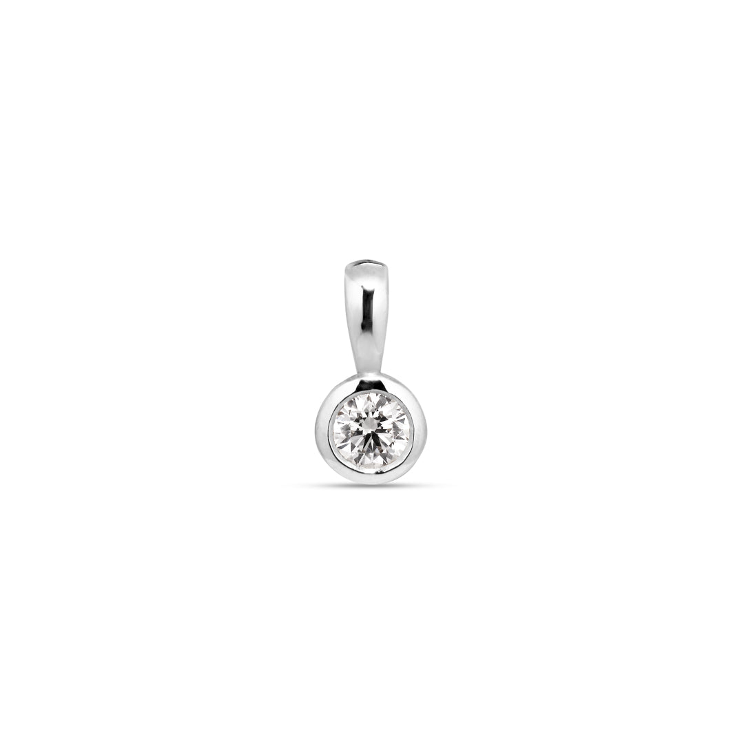 Solitaire bezel vedhæng i hvidguld med 0,10 ct.
