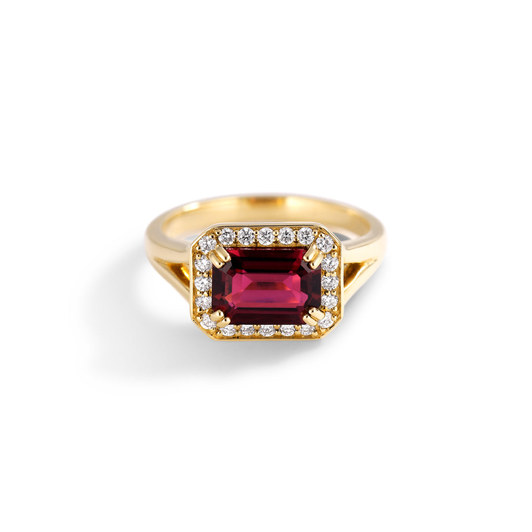 Diamant halo signetring med 1,45 ct. tourmalin