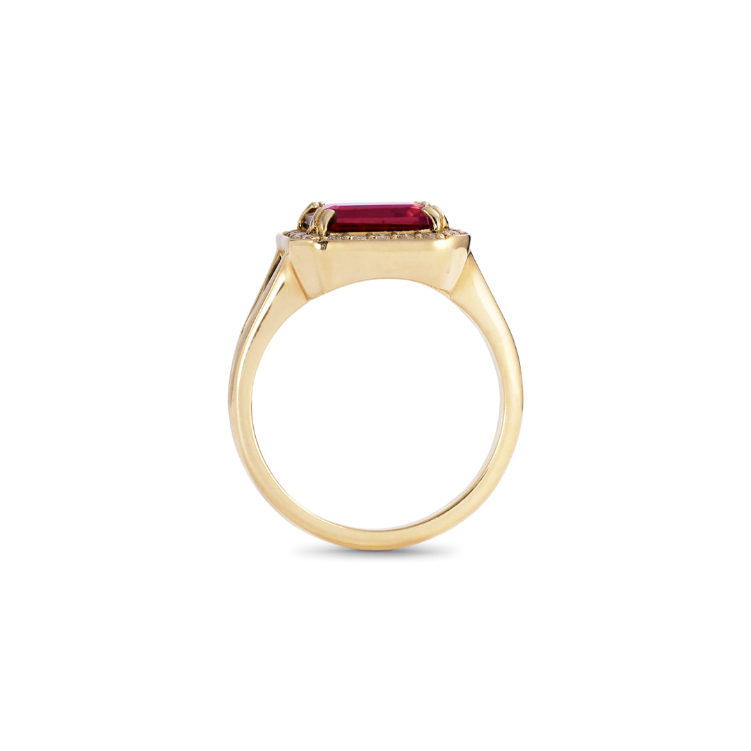 Diamant halo signetring med 1,45 ct. tourmalin