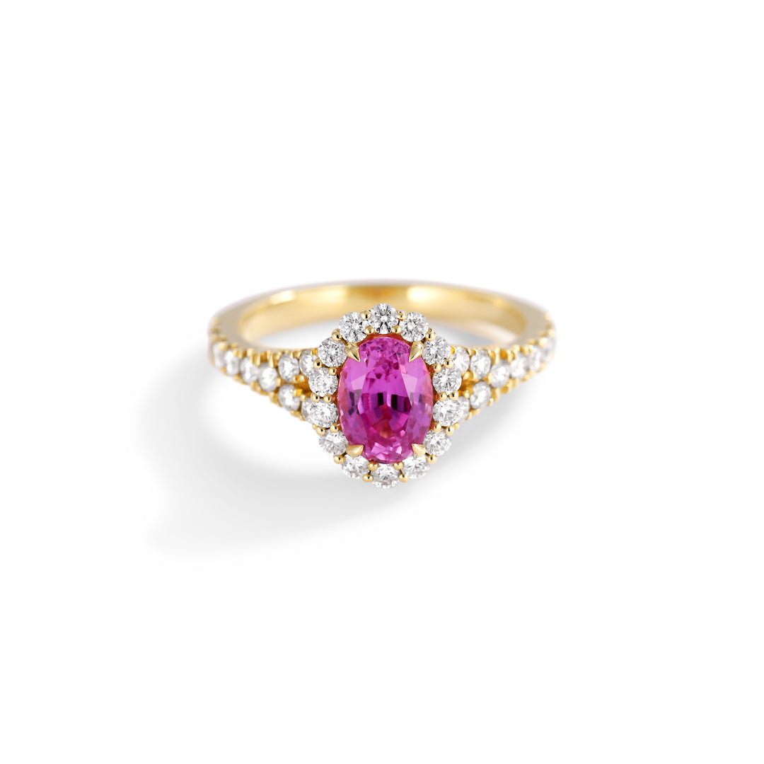 Flower haloring med 1,47 ct. oval safir