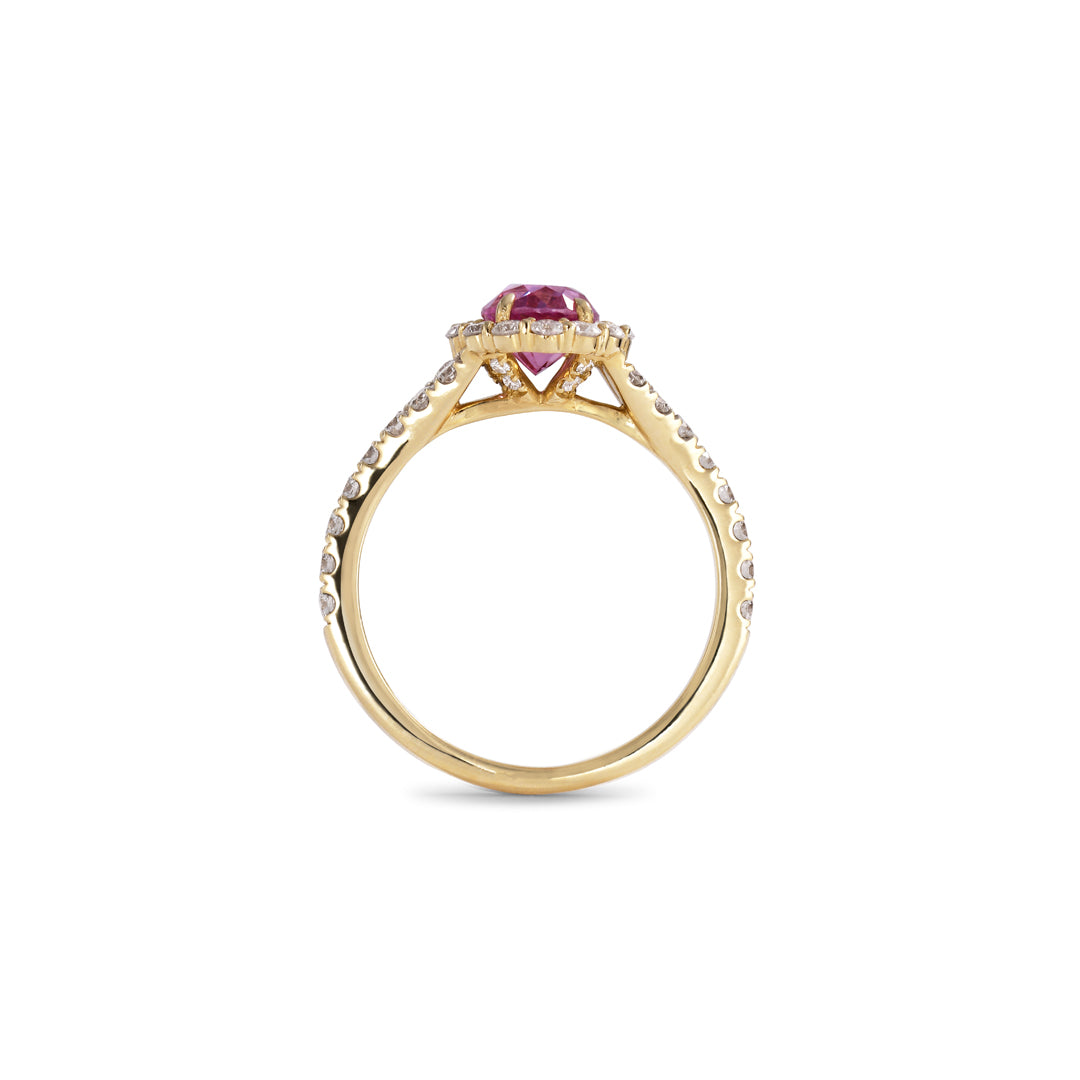 Flower haloring med 1,47 ct. oval safir