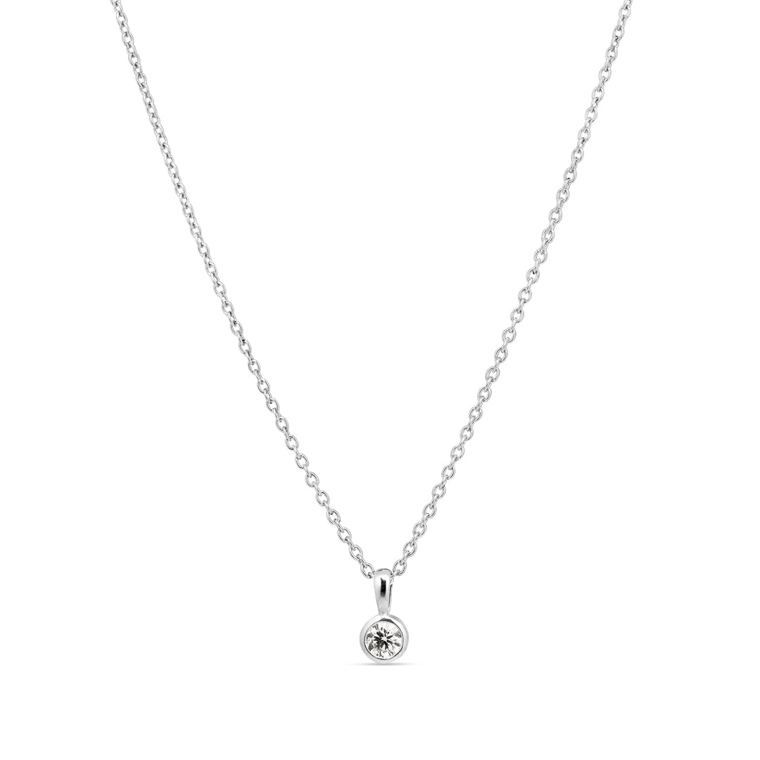 Solitaire bezel vedhæng i hvidguld med 0,15 ct.