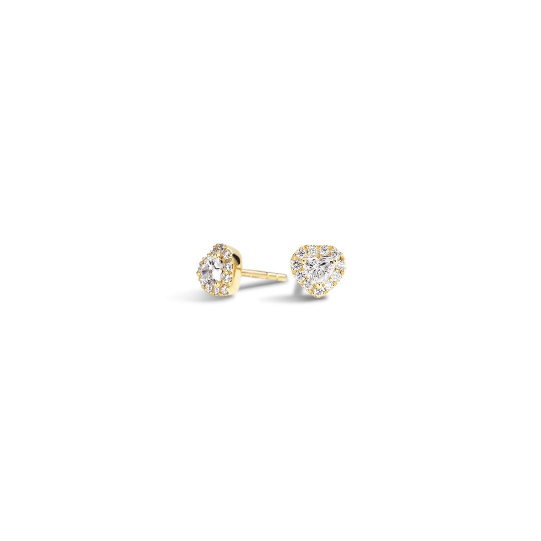Hjerte halo ørestikker med 2x 0,25 ct.