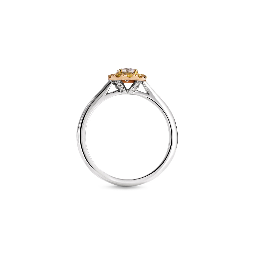 Haloring i hvidguld med 0,29 ct. light pink & gule diamanter