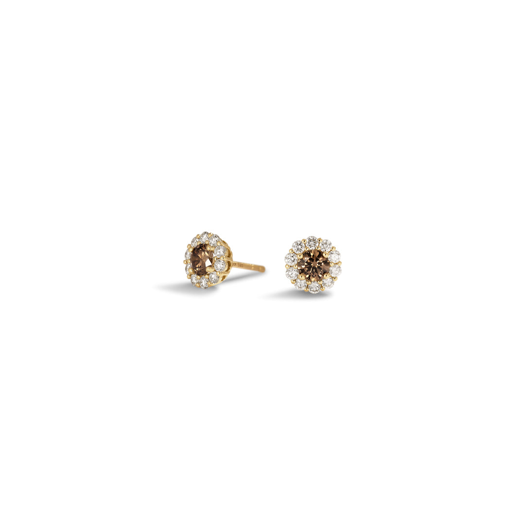 Flower halo ørestikker i hvidguld med 2x 0,27 ct. champagne