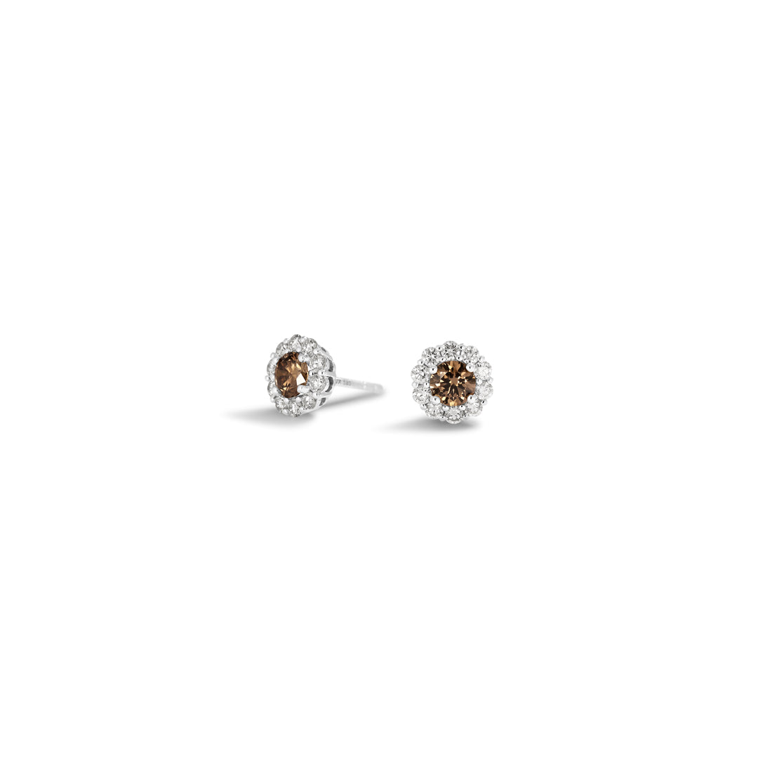 Flower halo ørestikker i hvidguld med 2x 0,27 ct. champagne