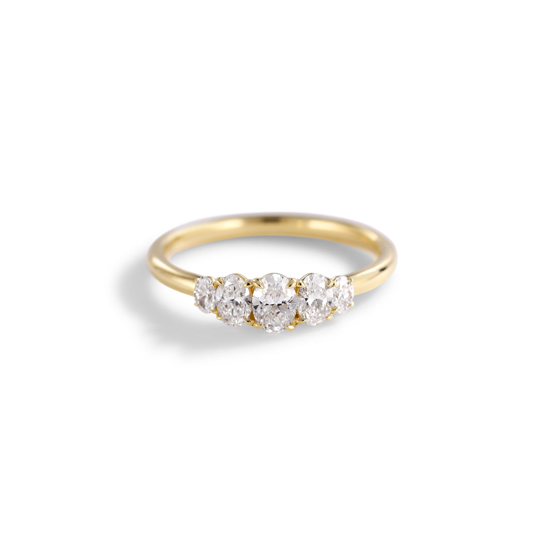 Graduerende oval 5-stens ring - i alt 0,55 ct.