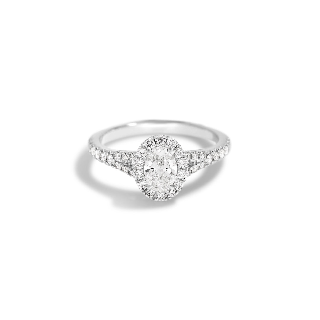 Haloring i hvidguld med 0,50 ct. oval - splittet ringskinne