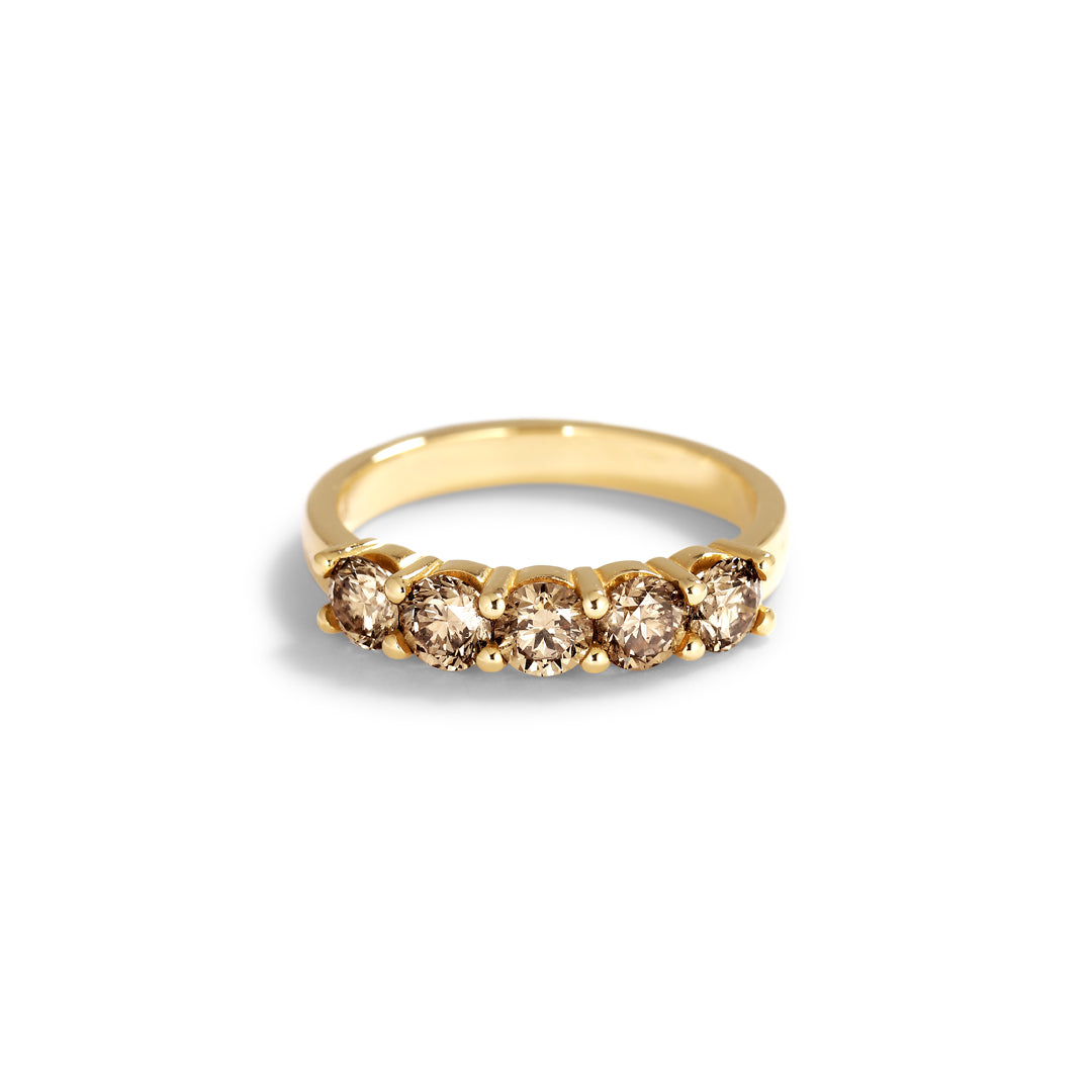 5-stens ring med 5x 0,25 ct. champagne