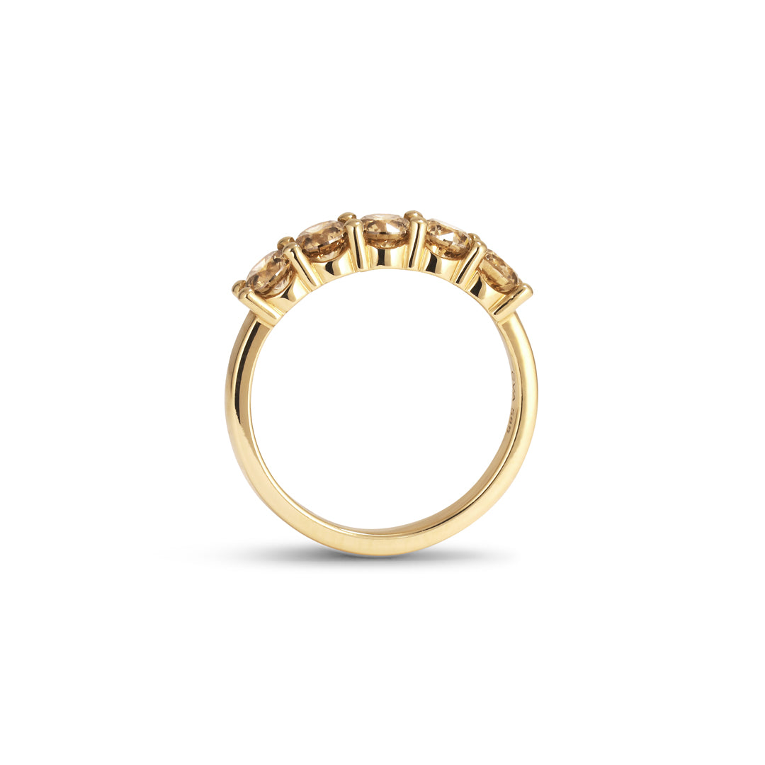 5-stens ring med 5x 0,25 ct. champagne