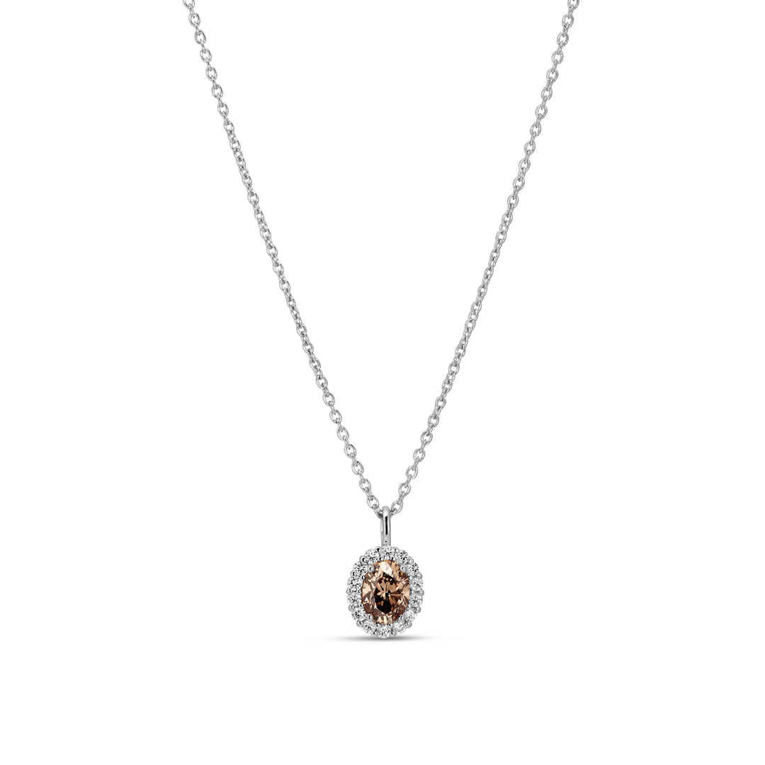 Flower halo vedhæng i hvidguld med 0,70 ct. oval champagne