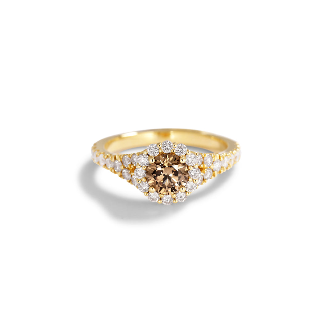 Flower haloring med 0,75 ct. champagne - splittet ringskinne