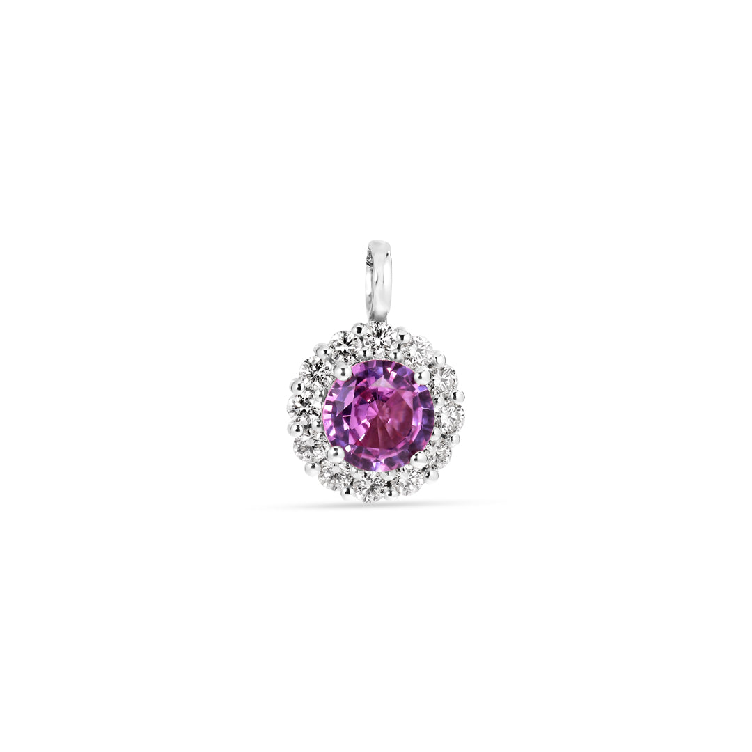 Flower halo vedhæng i hvidguld med 0,79 ct. safir
