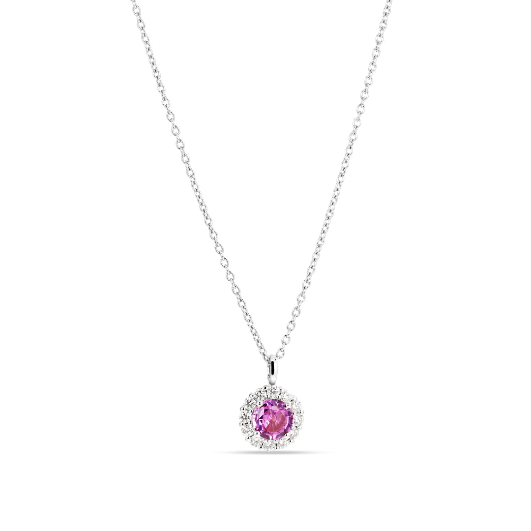 Flower halo vedhæng i hvidguld med 0,79 ct. safir