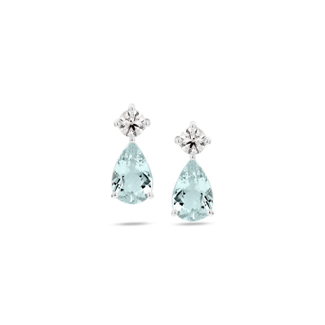 Solitaire drops i hvidguld med aquamarin