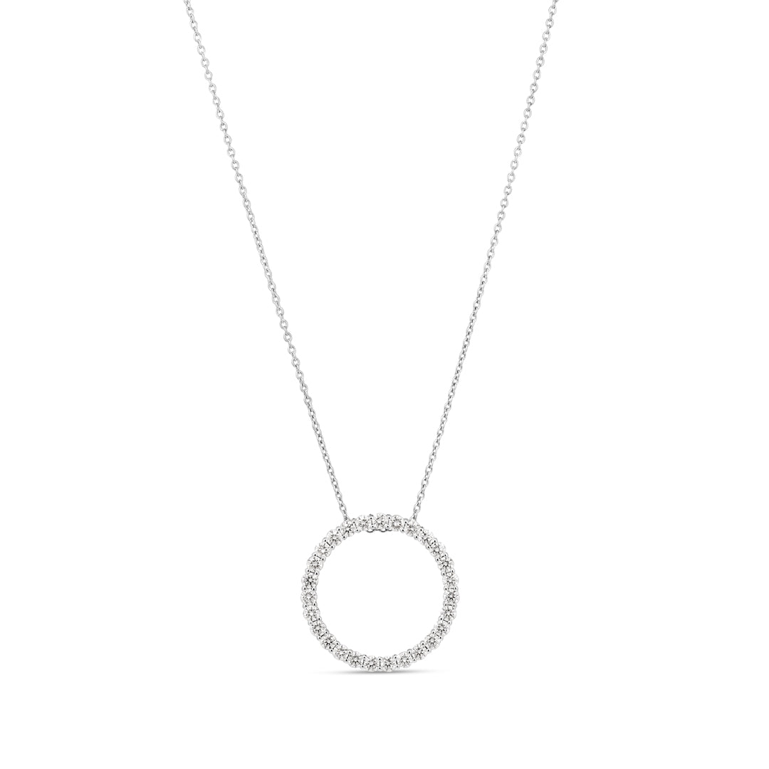 Cirkel halskæde i hvidguld på 23 mm med 0,05 ct.