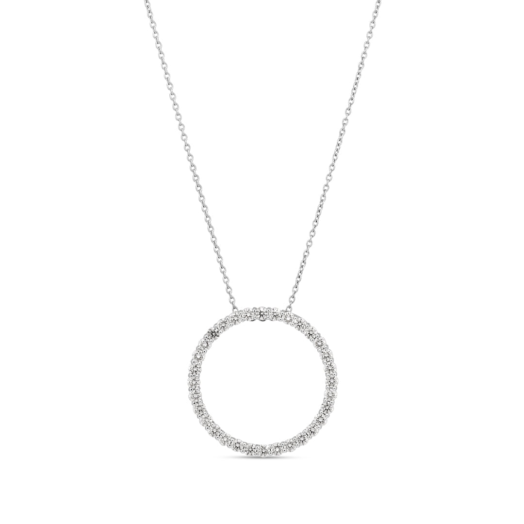 Cirkel halskæde i hvidguld på 27 mm med 0,05 ct.