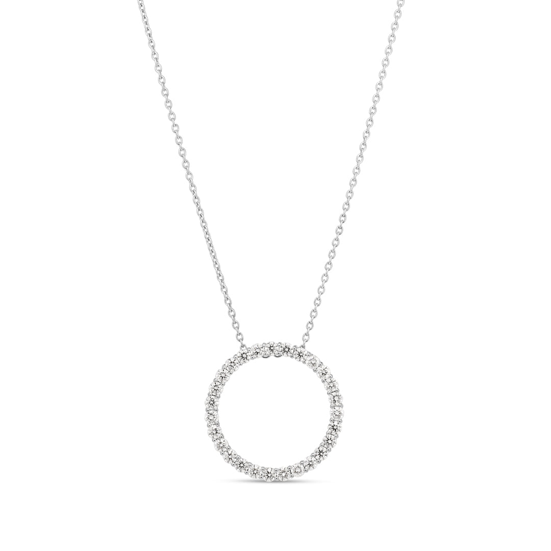 Cirkel halskæde i hvidguld på 27 mm med 0,08 ct.