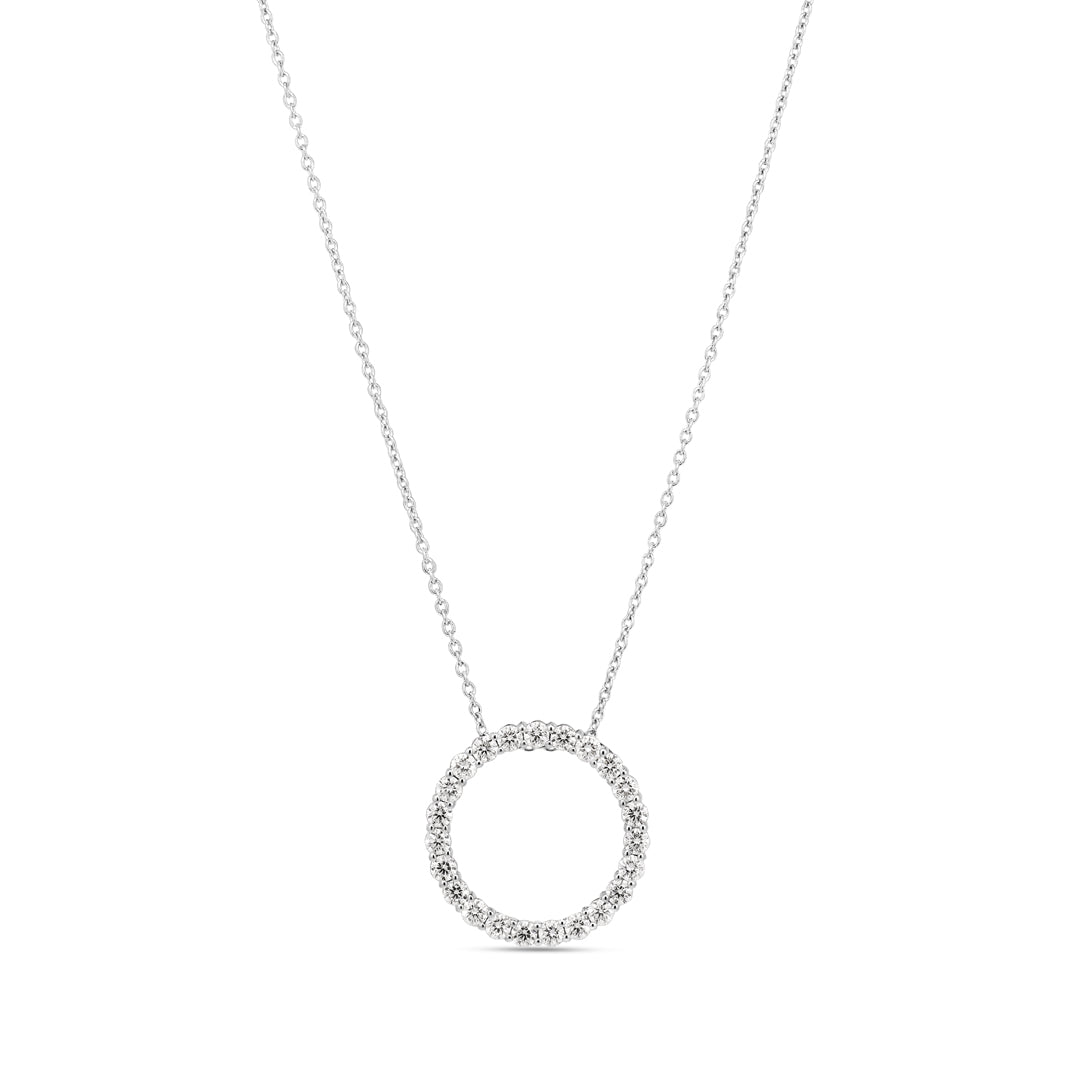 Cirkel halskæde i hvidguld på 20 mm med 0,05 ct.
