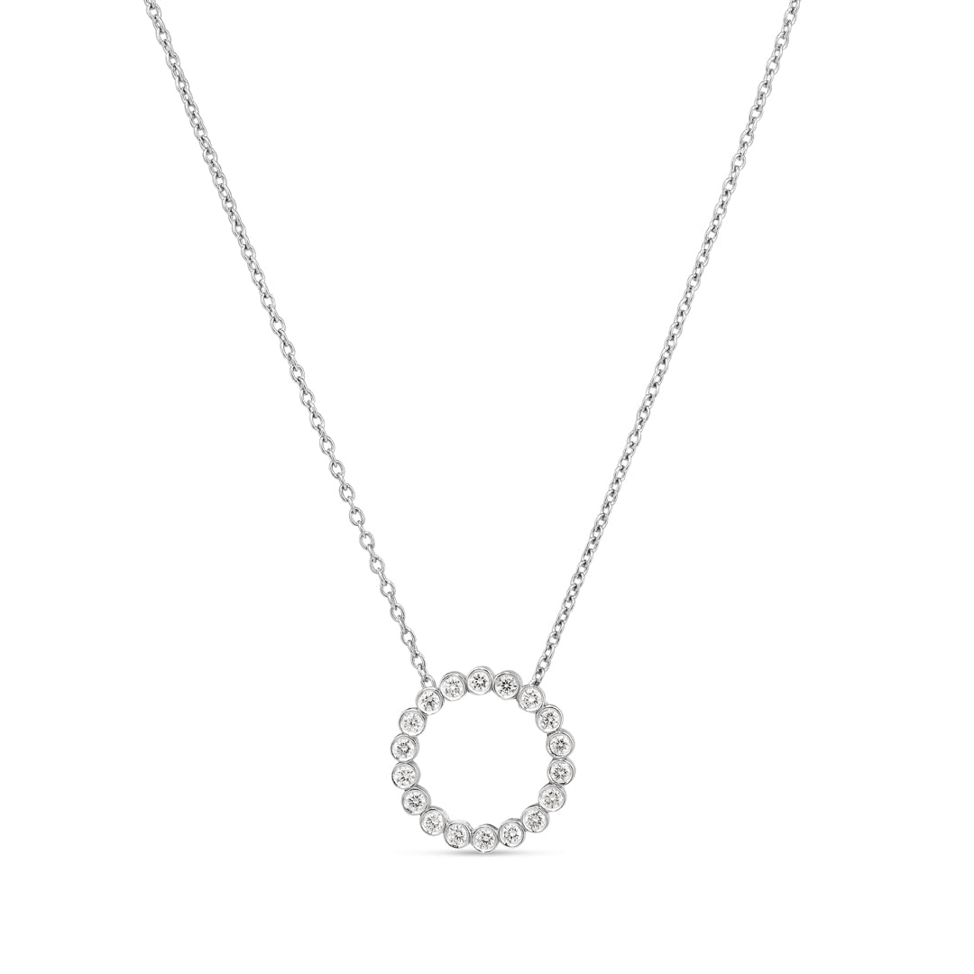 Bezel cirkel halskæde i hvidguld på 15 mm med 0,02 ct.