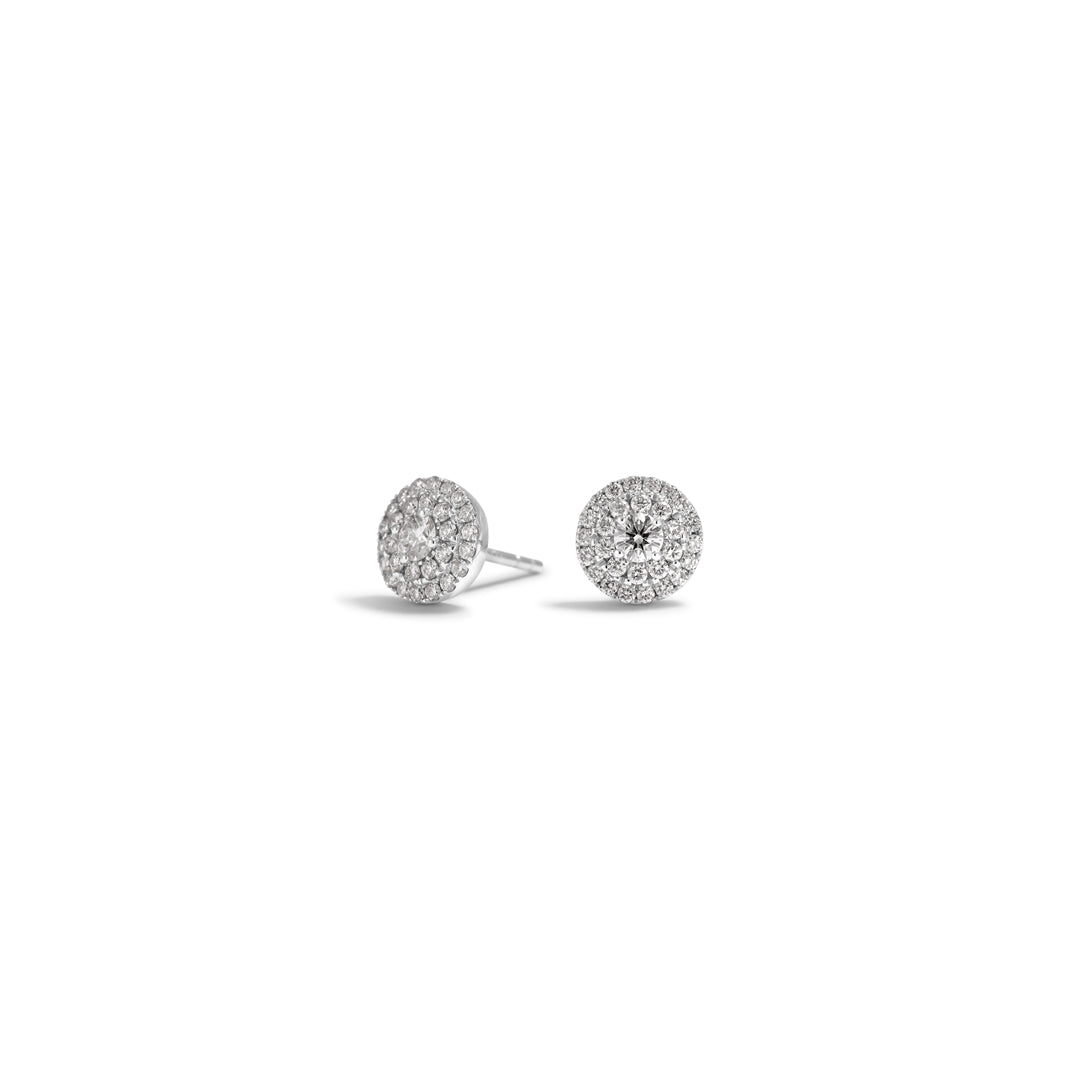 Double halo ørestikker i hvidguld med 2x 0,10 ct.