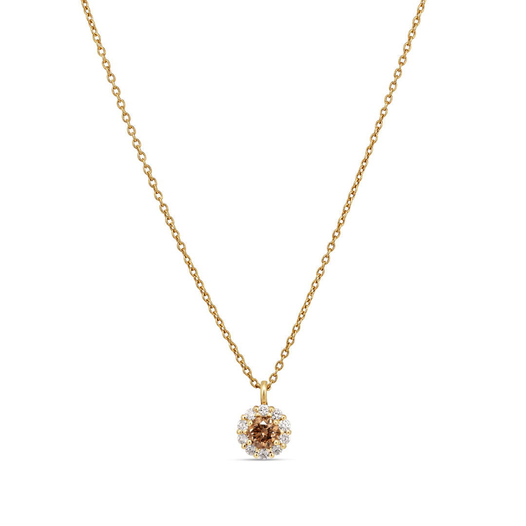 Flower halo vedhæng med 0,42 ct. champagne