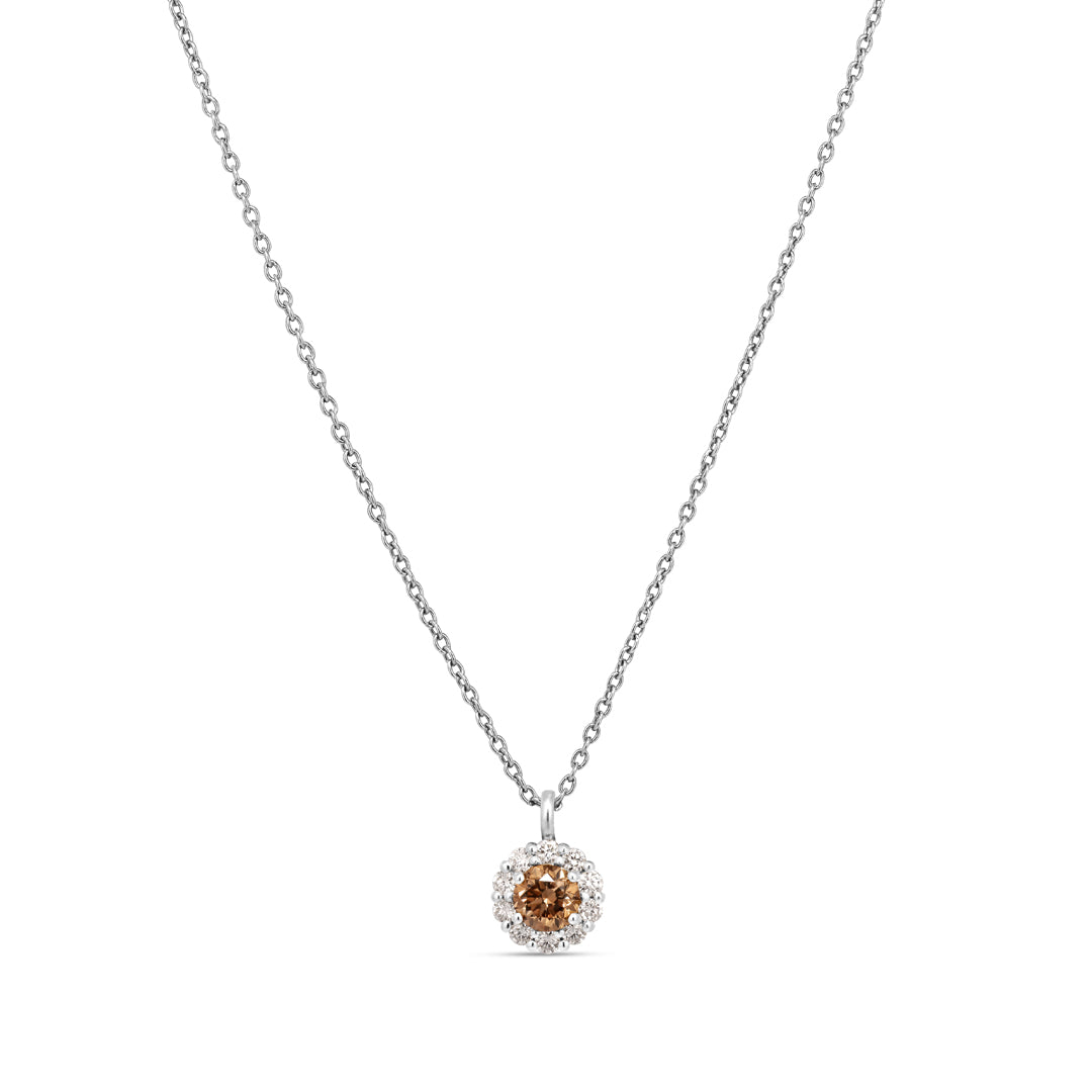 Flower halo vedhæng i hvidguld med 0,42 ct. champagne