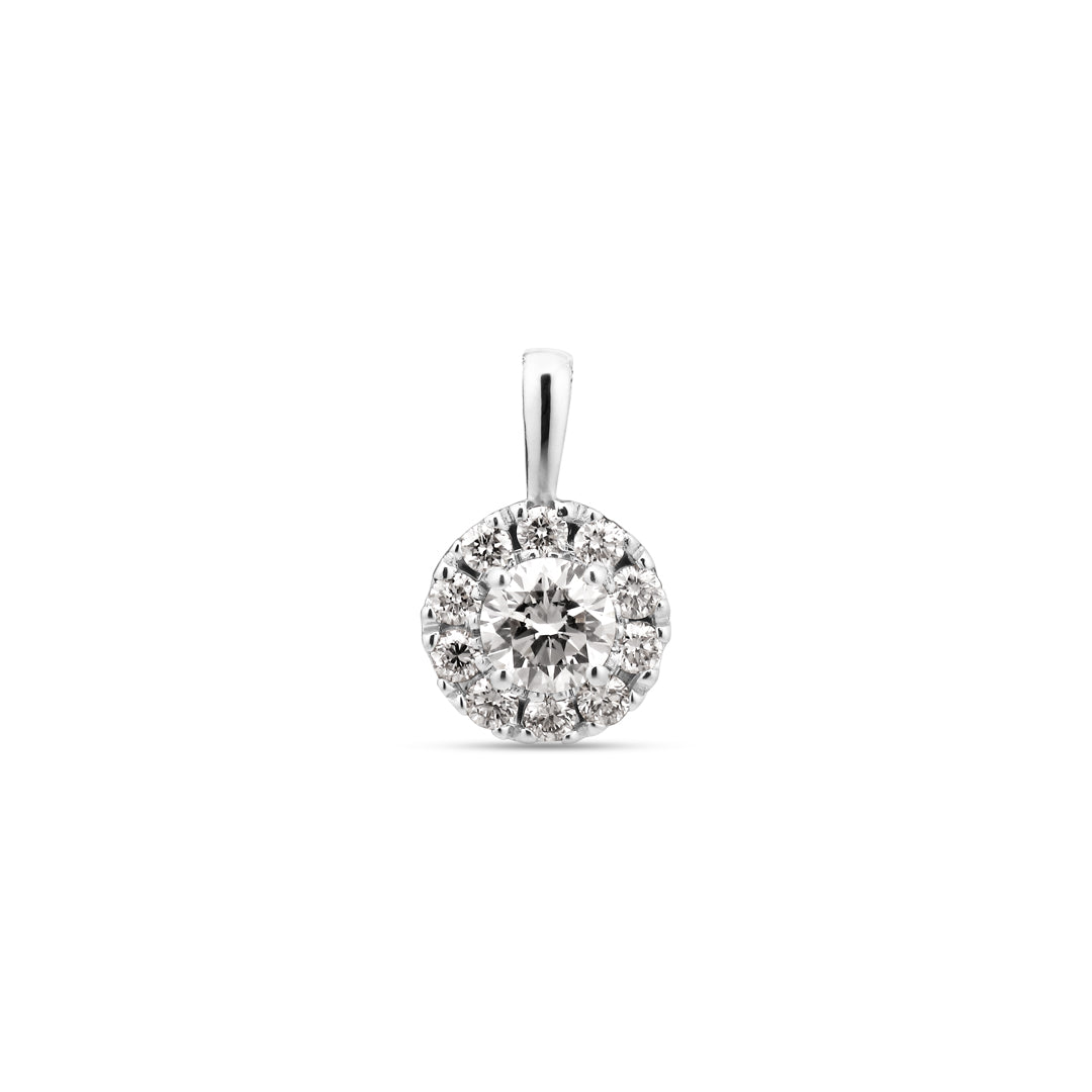 Halo vedhæng i hvidguld med 0,15 ct.