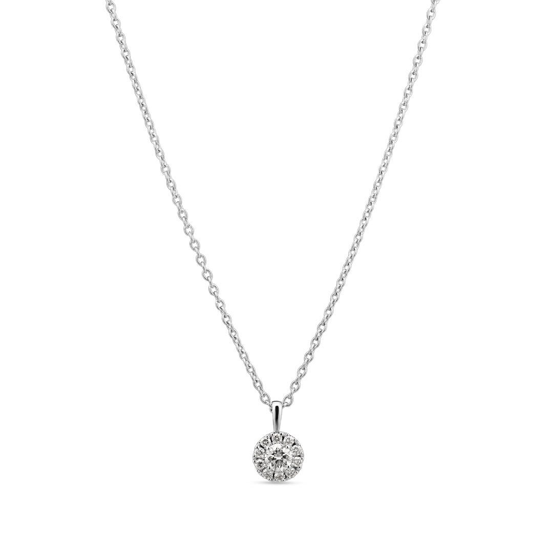 Halo vedhæng i hvidguld med 0,15 ct.