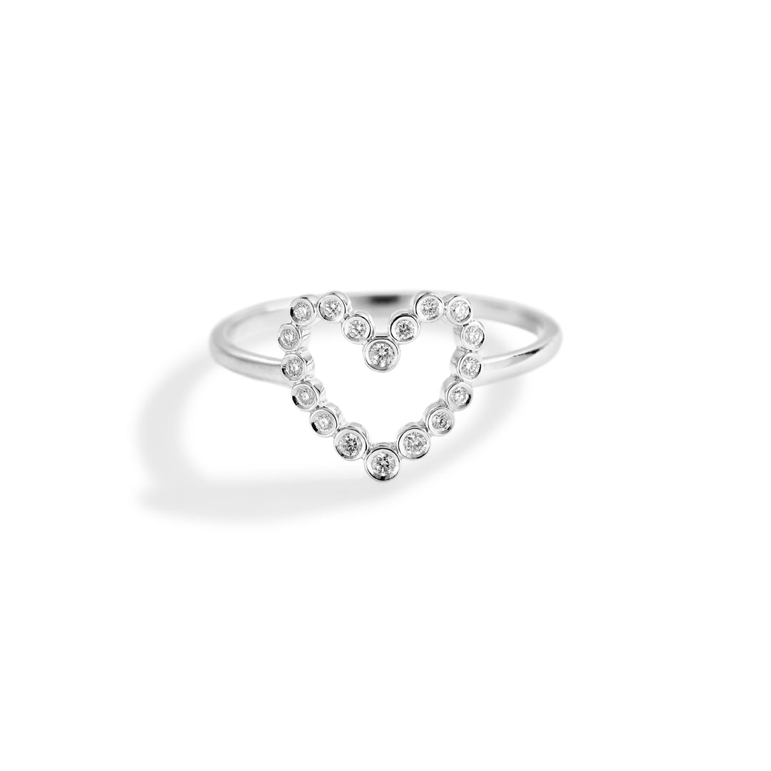 Bezel hjerte ring i hvidguld