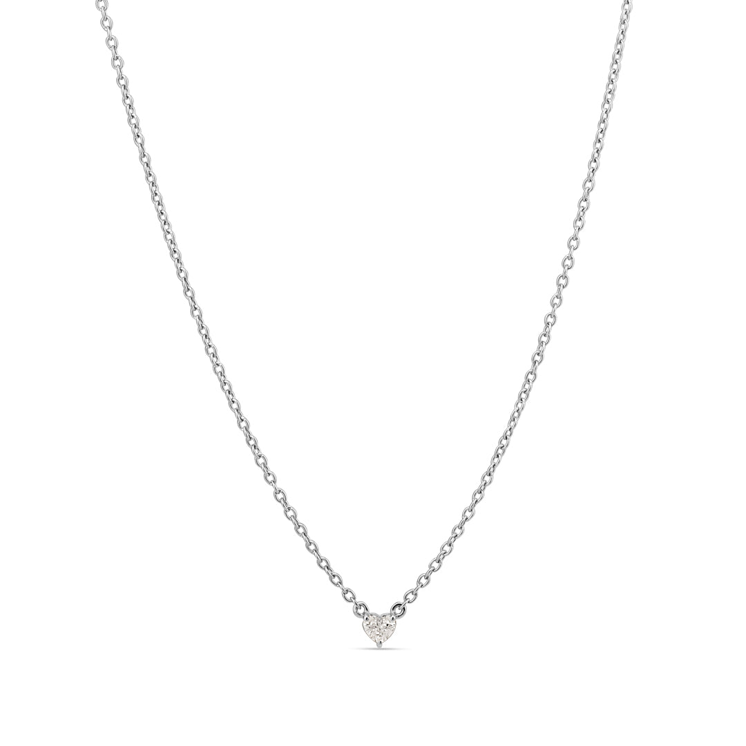 Solitaire hjerte halskæde i hvidguld med 0,10 ct.
