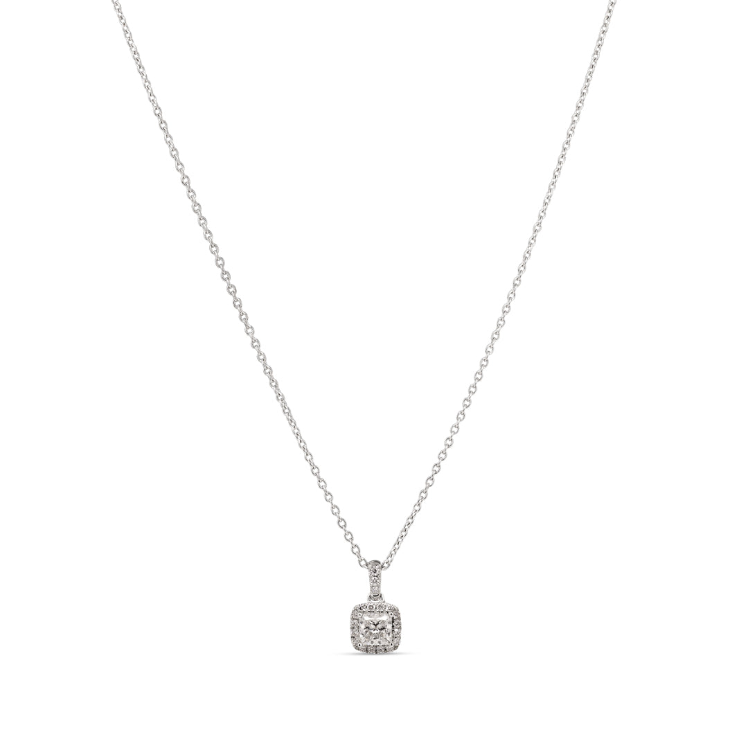 Princess cut halo vedhæng i hvidguld med 0,55 ct.