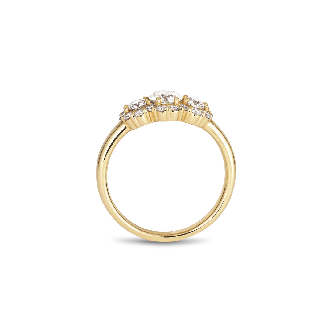 3-stens flower haloring med 0,10-0,40-0,10 ct.